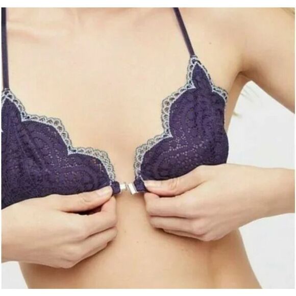 Free People Intimately Slow Dance Underwire Bra in Navy with Turquoise 32D $38 - Picture 3 of 3